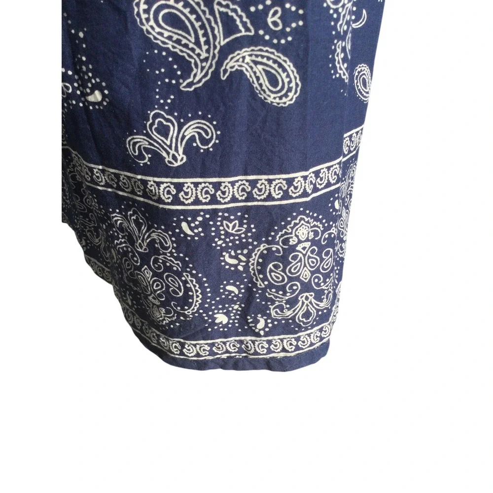 Womens‎ Cotton Pull On Midi Skirt Navy Blue Paisley Western Americana Summer S
